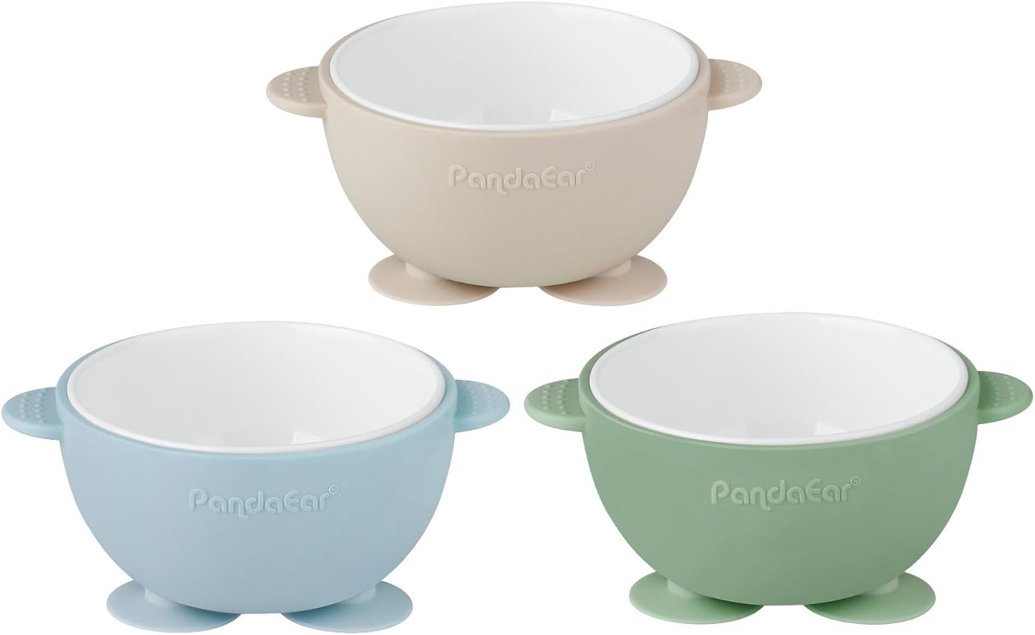 image:imagePandaEar 3 Pack Ceramic Baby Bowls with Silicone Sleeves NonSlip Suction Base Microwave amp Dishwasher Safe Toddler Bowls BPA Free Baby Feeding Bowls Set BlueGreenBeige