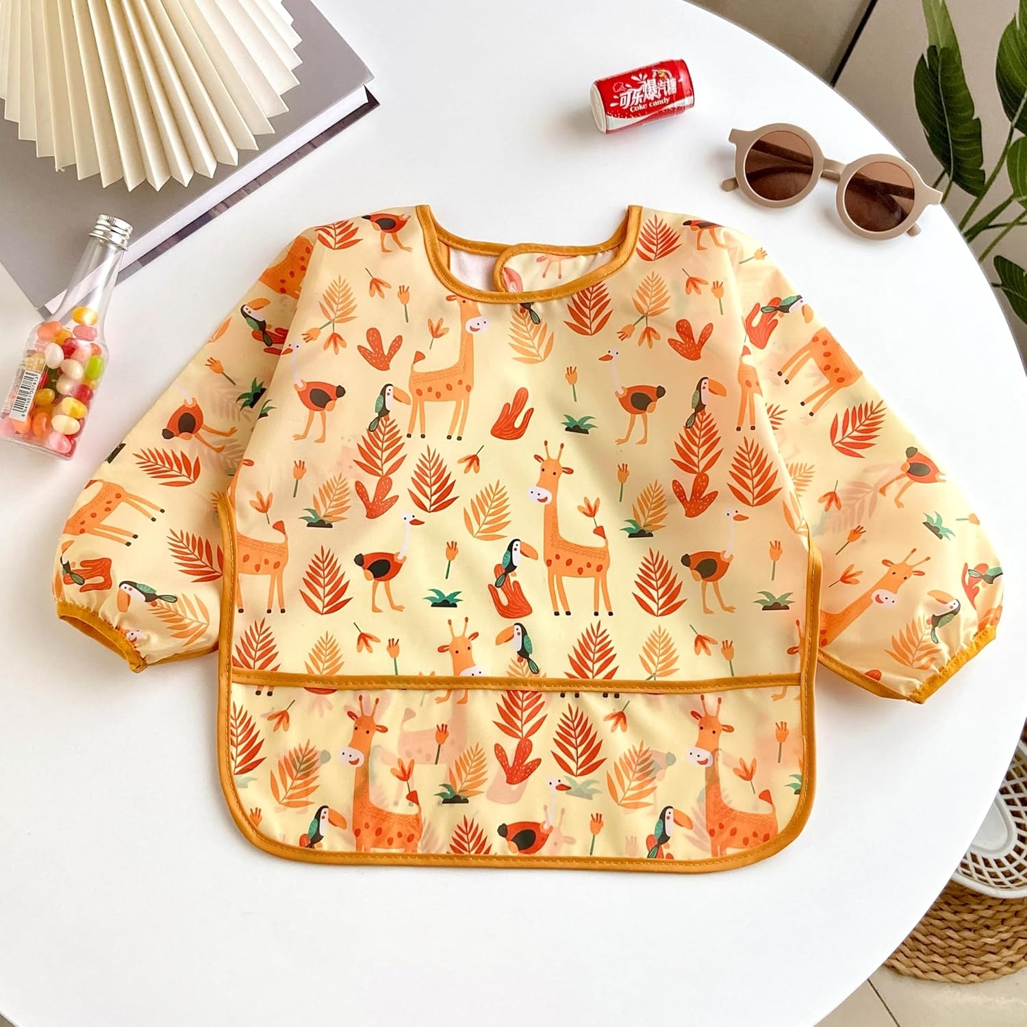 image:imagePandaEar 3 Pack Long Sleeve Bibs Waterproof Full Sleeve Bib for Baby Infant Toddler 636 MonthsCake Bunny Giraffe Girl