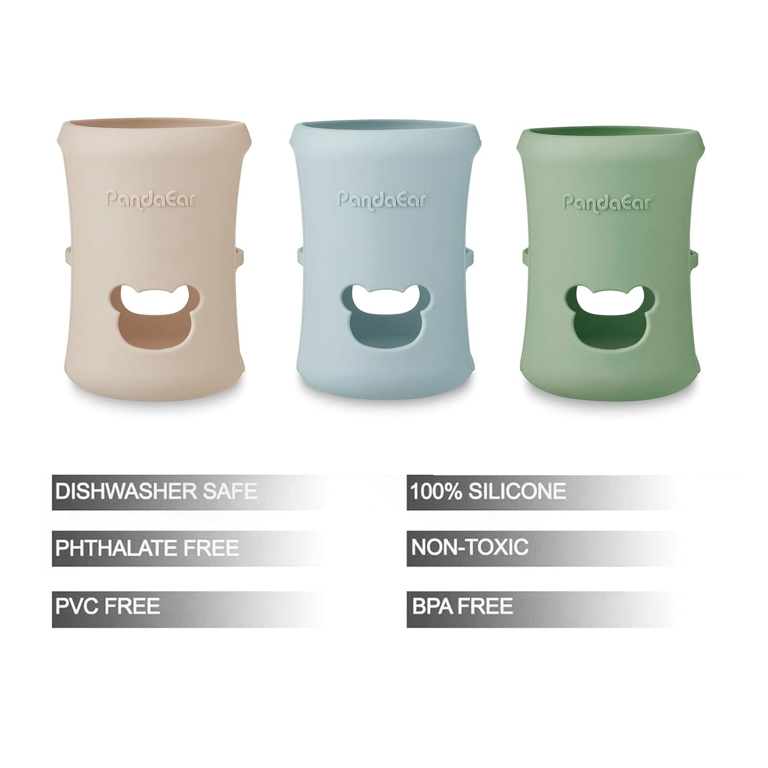 image:imagePandaEar 3 Pack Silicone Sleeves for Philips Avent Natural Glass Baby Bottles 8 oz Shatterproof amp Heat Resistant Bottle Holder BPAFree Compatible with 8 oz Avent Glass Bottles Blue Green Beige