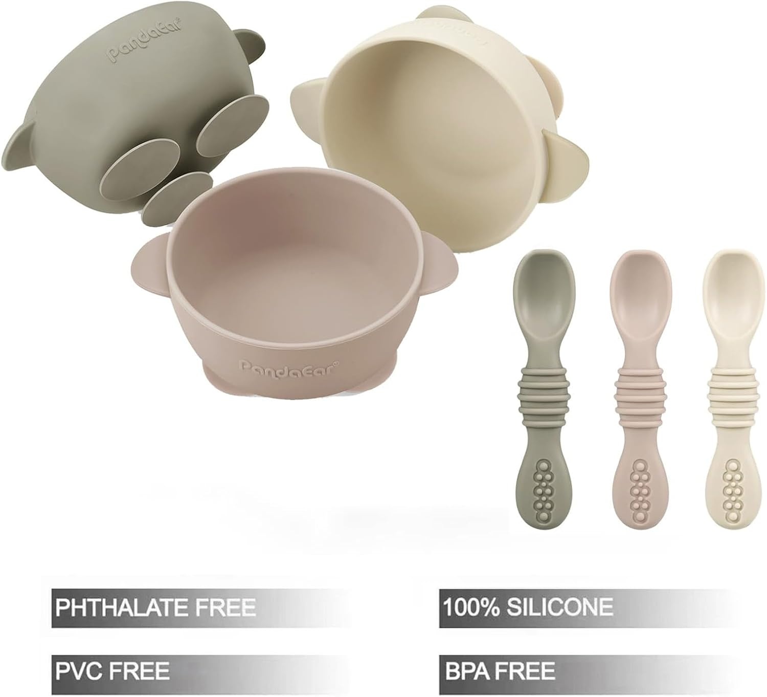 image:imagePandaEar 3 Pack Silicone Suction Baby Bowls amp Set of 3 Silicone Baby Bibs Waterproof Soft