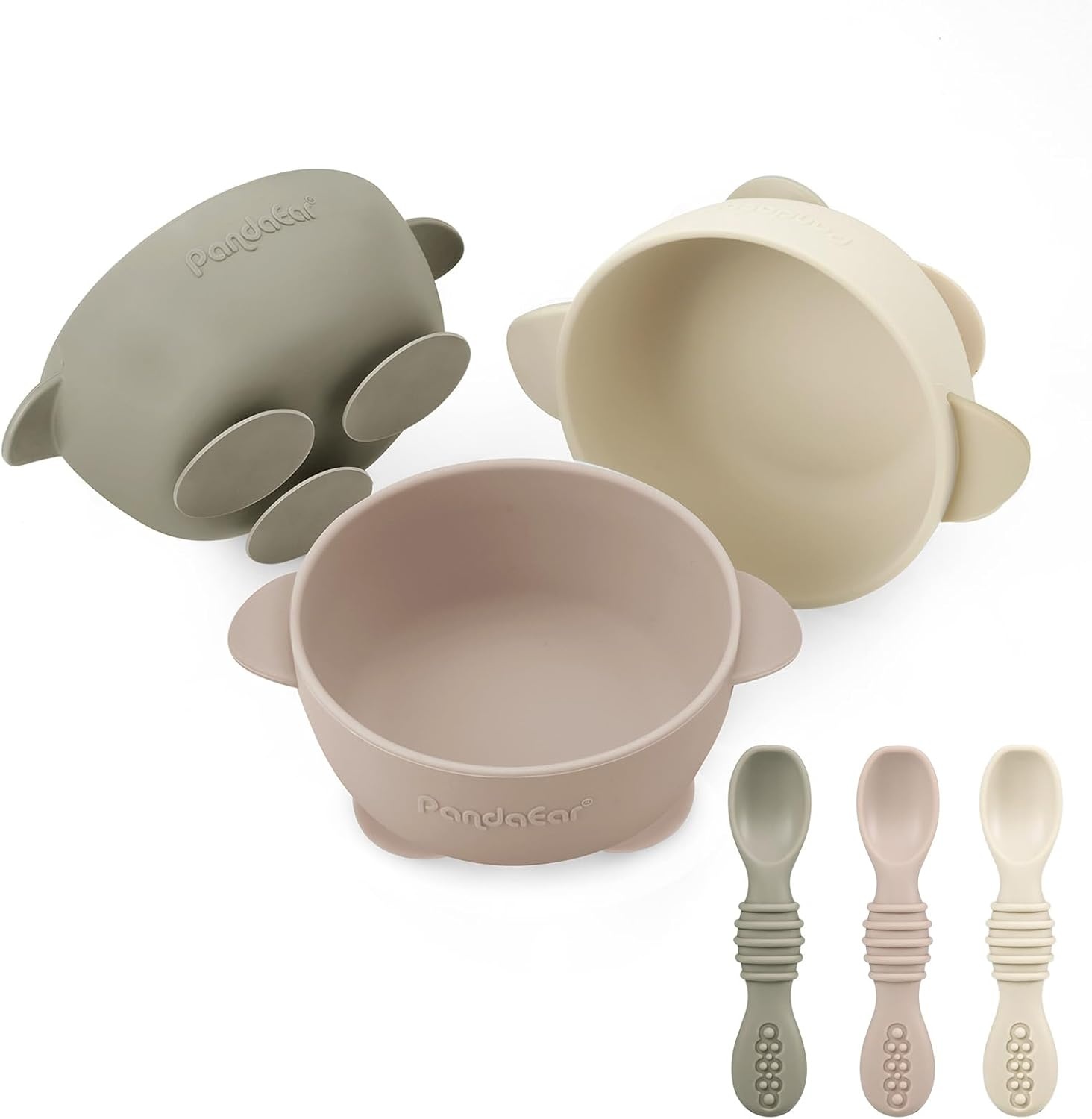 image:imagePandaEar 3 Pack Silicone Suction Baby Bowls amp Set of 3 Silicone Baby Bibs Waterproof Soft
