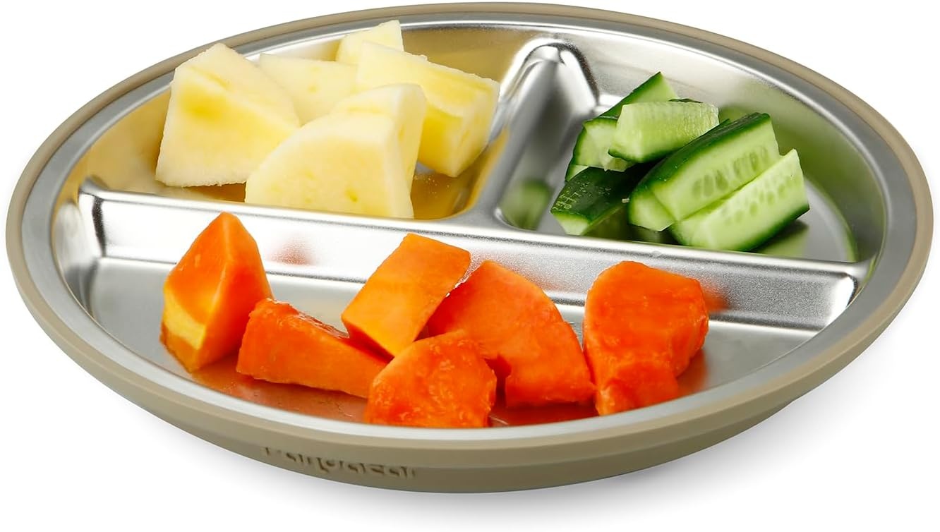 image:imagePandaEar 3 Pack Stainless Steel Baby Suction Plates With LidsBlueGreenBrown
