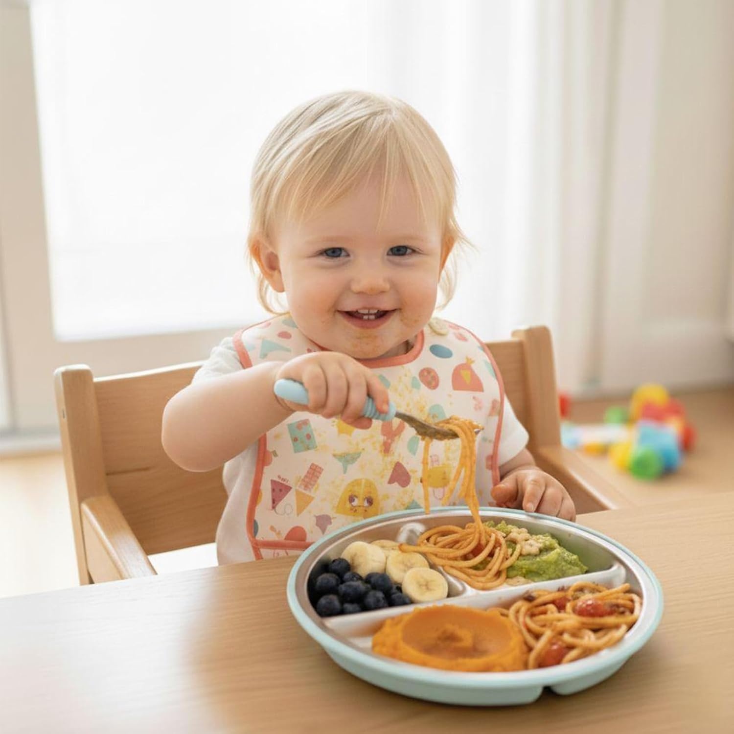 image:imagePandaEar 3 Pack Stainless Steel Baby Suction Plates With LidsBlueGreenBrown