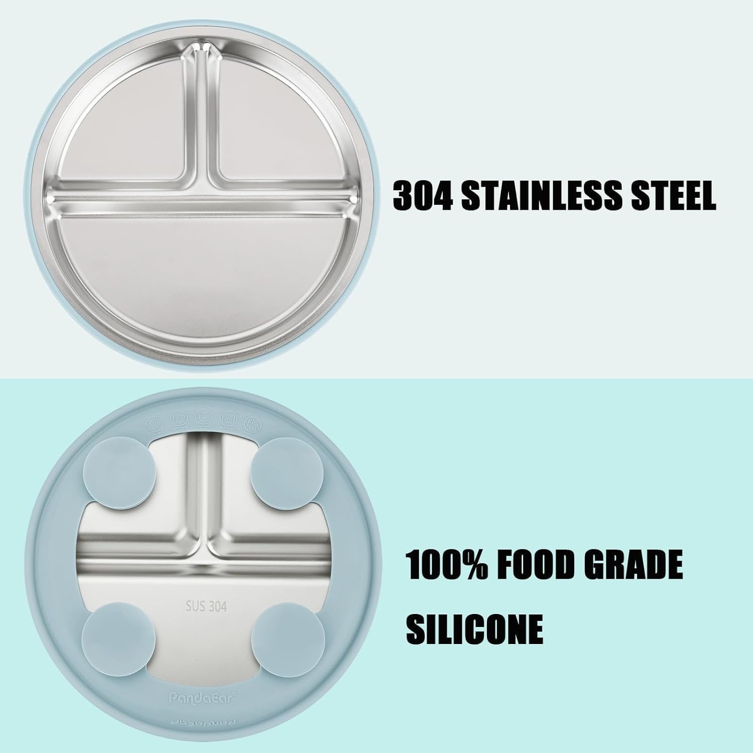 image:imagePandaEar 3 Pack Stainless Steel Baby Suction Plates With LidsBlueGreenBrown