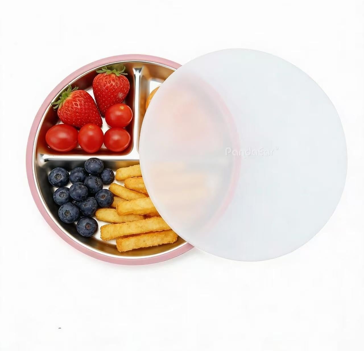 image:imagePandaEar 3 Pack Stainless Steel Baby Suction Plates With LidsPinkLinenLight Pink