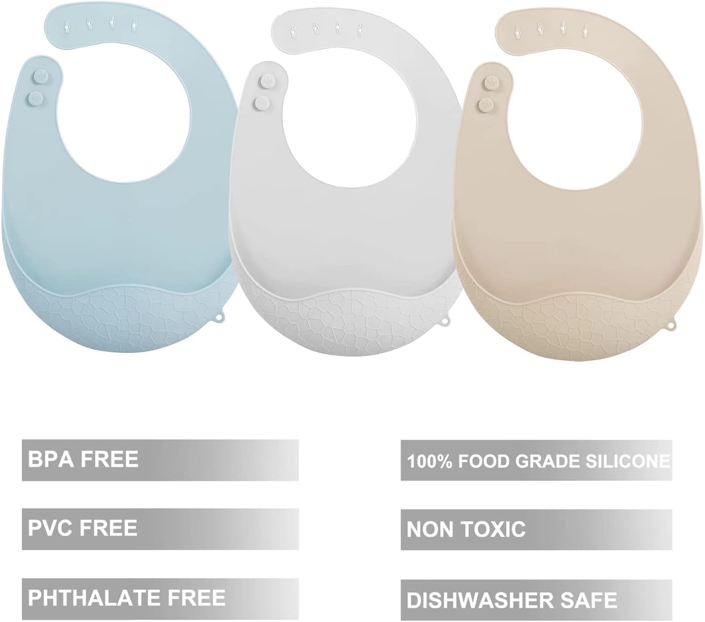image:imagePandaEar 3 Pack Super Light Silicone Baby Bib for Boys Girls Waterproof Baby Bibs with Pocket Food Catcher Soft Adjustable Silicone Feeding Bibs