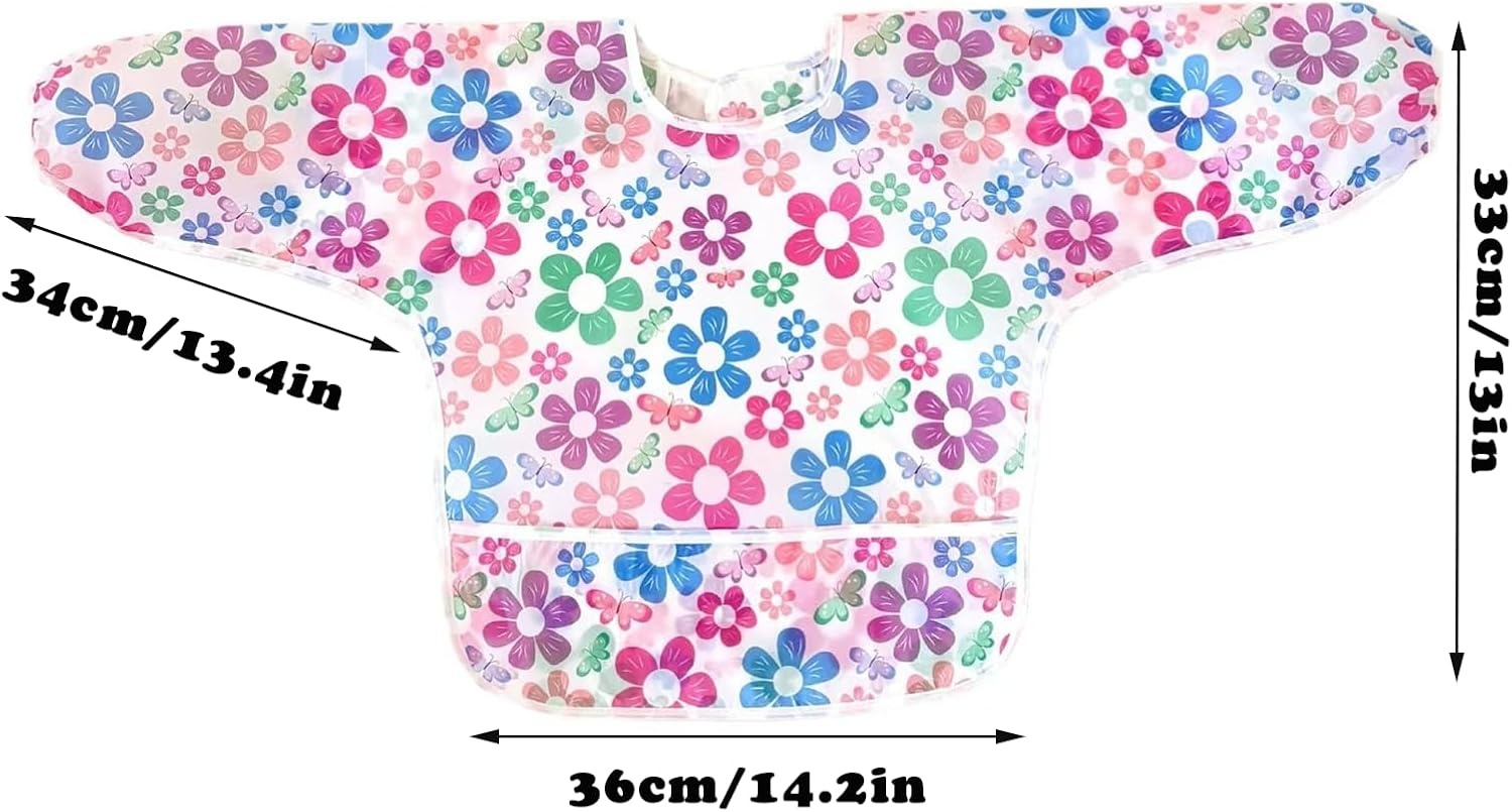 image:imagePandaEar 3 Pack Waterproof Baby Long Sleeve Bibs for Girls Lightweight Toddler Art Smock with CatchAll Pocket Washable Mealtime Bibs for Eating amp Messy Play Fits 62436 Months