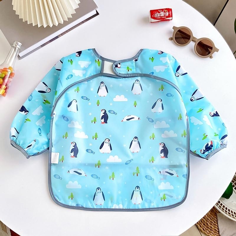 image:imagePandaEar 3 Pack Waterproof Long Sleeve Baby Bibs for Eating amp Messy Play Toddler Smock with Food Catcher Pocket Lightweight Reusable Feeding Apron for Infant 636 Months Bears Penguins Dinosaurs
