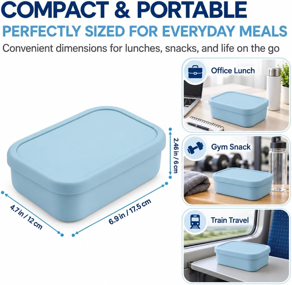 image:imagePandaEar 3Compartment Silicone Bento Box Adult Snack Container Blue 28oz