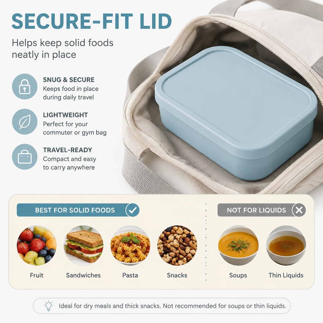image:imagePandaEar 3Compartment Silicone Bento Box Adult Snack Container Blue 28oz