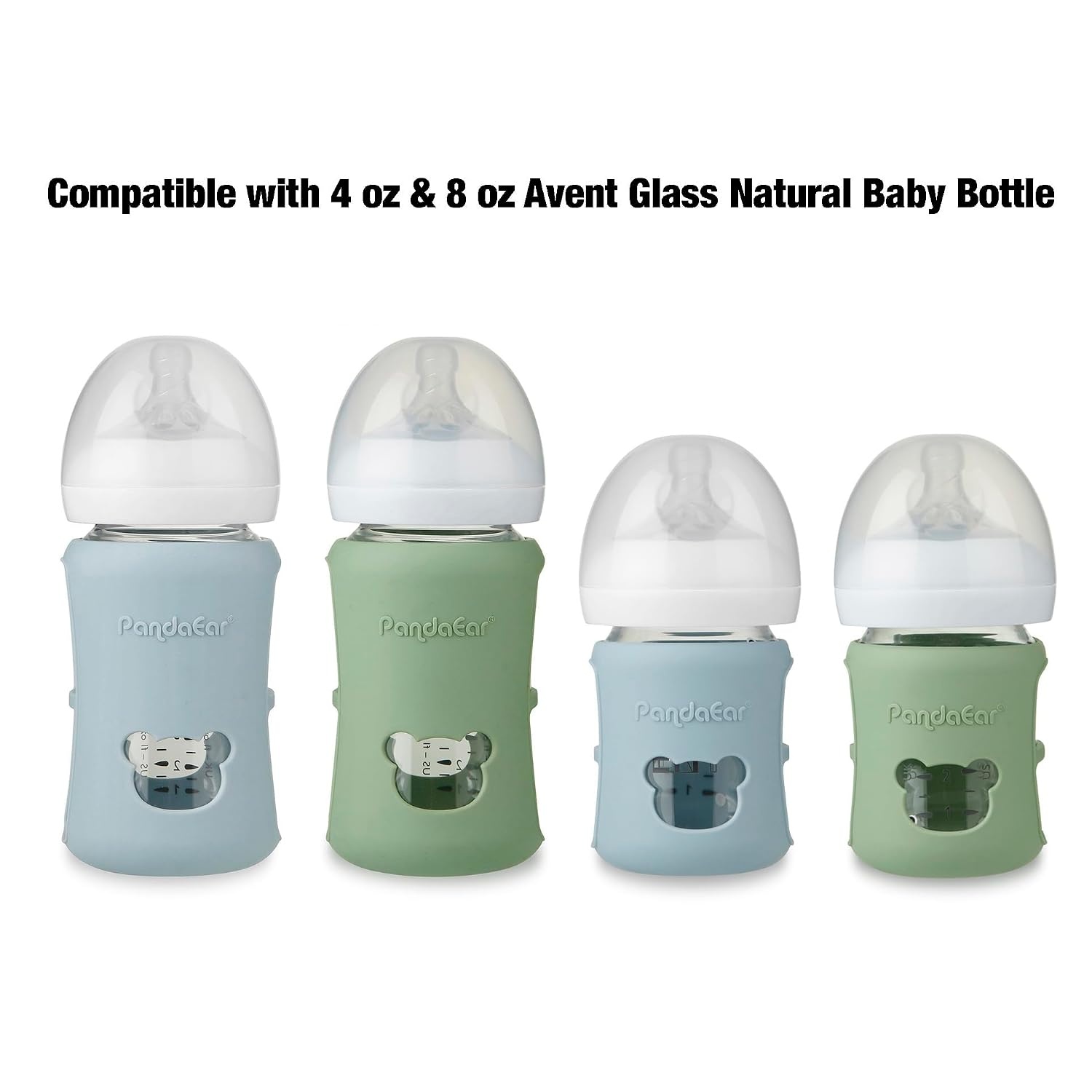 image:imagePandaEar 4 Pack Silicone Sleeves for Philips Avent Natural Glass Baby Bottles 2 x 4oz amp 2 x 8oz BPAFree Shatterproof Covers Heat Resistant AntiSlip Grip Fits 4oz amp 8oz Avent Glass Bottles
