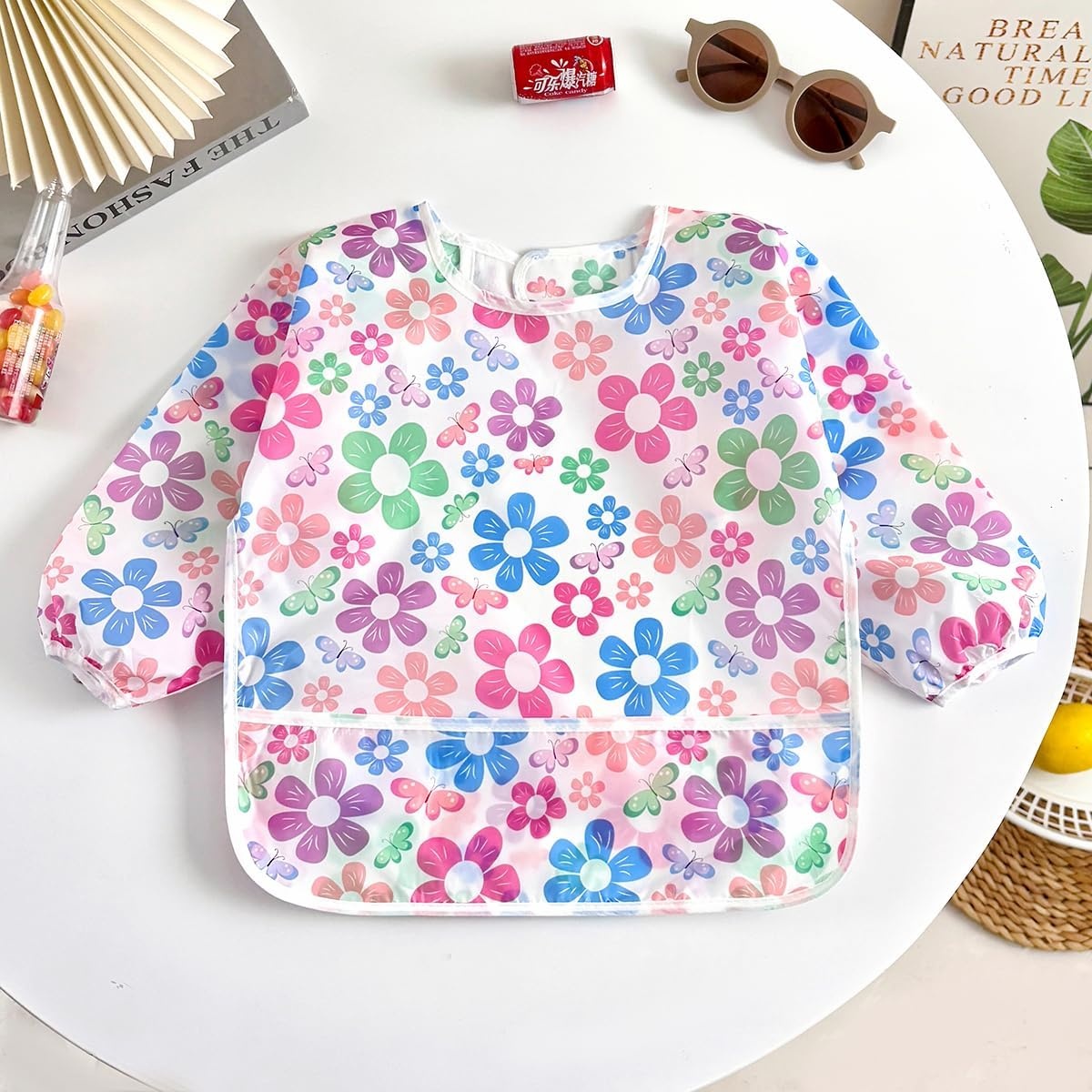 image:imagePandaEar 5 Pack Baby Long Sleeve Bibs Waterproof Full Sleeve Bib for Baby Infant Toddler 636 MonthsPink