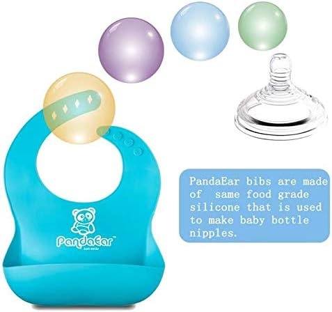 image:imagePandaEar 5 Pack Waterproof Silicone Baby Bibs Super Thin Light Weight Feeding Bib with Food Catcher Pocket for ToddlerBlueGreen