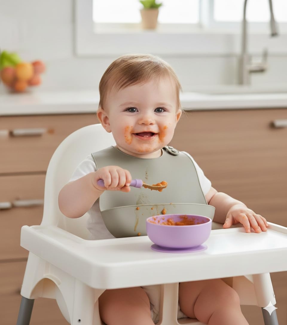 image:imagePandaEar 5 Pack Waterproof Silicone Baby Bibs Super Thin Light Weight Feeding Bib with Food Catcher Pocket for ToddlerCreamGrayTaupeGreenBlue
