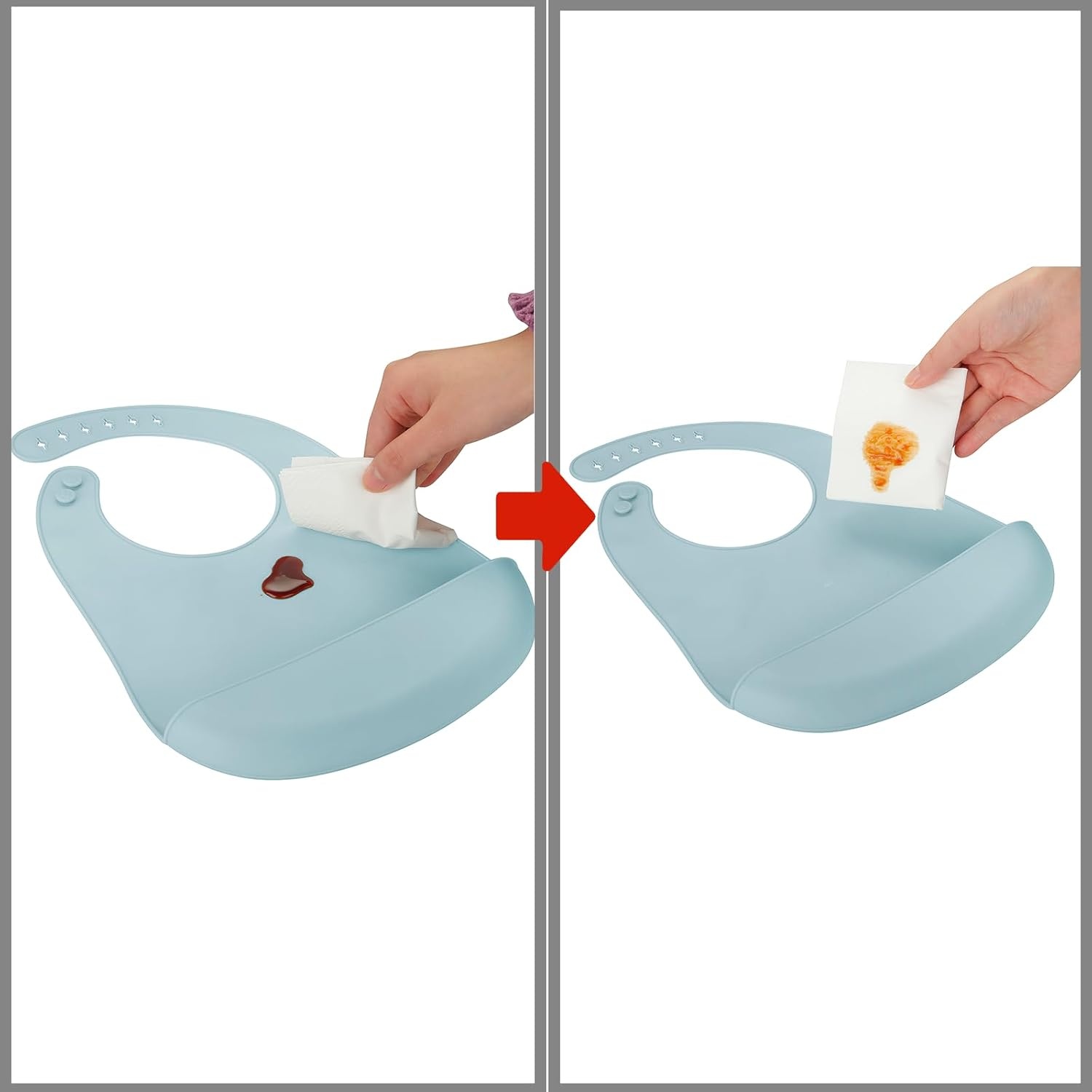 image:imagePandaEar 5 Pack Waterproof Silicone Baby Bibs Super Thin Light Weight Feeding Bib with Food Catcher Pocket for ToddlerPinkLinenPurpleBlue