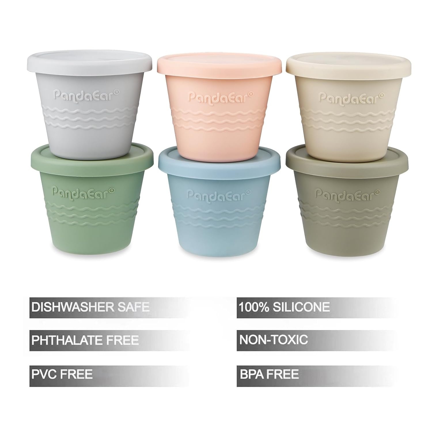 image:imagePandaEar 6 Pack Silicone Baby Food Storage Containers 4 oz Leakproof amp Airtight Reusable Snack Cups with Lids Freezer Dishwasher Safe Versatile Puree Jars for Infants amp Toddlers