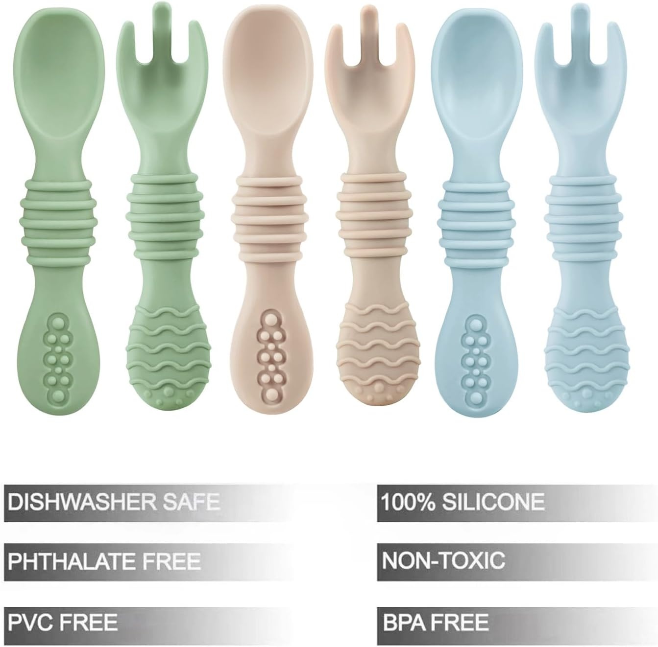 image:imagePandaEar 6 Pack Silicone Baby Spoons amp Forks Toddler Self Feeding Utensils