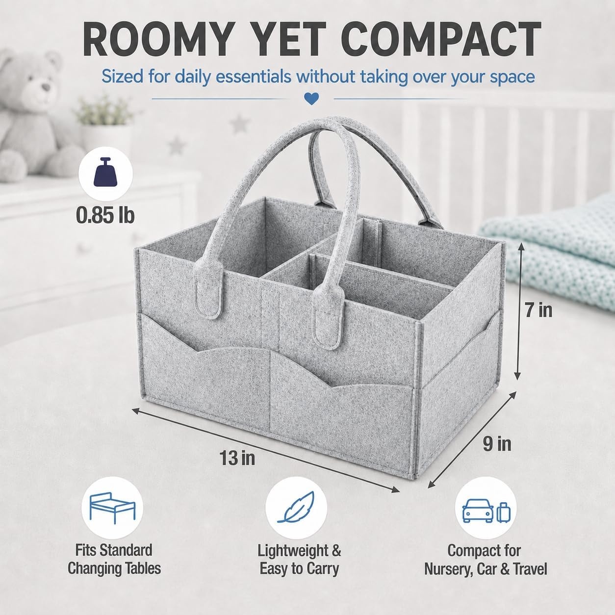 image:imagePandaEar Baby Diaper Caddy Organizer Portable Diaper Holder Organizer Nursery Storage Basket for Wipes amp baby stuff Collapsible Baby Organizer with Divided Design GreyGrey
