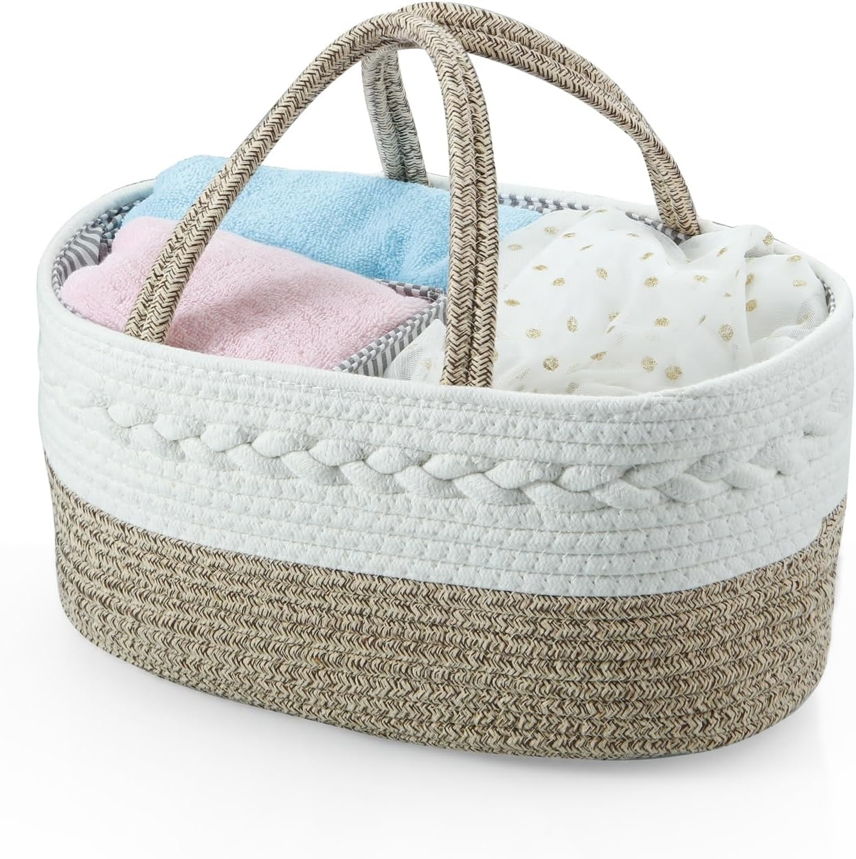 image:imagePandaEar Baby Diaper Caddy Organizer Portable Nursery Storage Basket Cotton Rope Diaper Caddy for Baby Shower Gifts Newborn Infants Brown