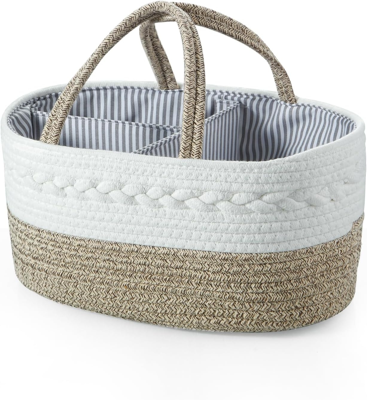 image:imagePandaEar Baby Diaper Caddy Organizer Portable Nursery Storage Basket Cotton Rope Diaper Caddy for Baby Shower Gifts Newborn Infants Brown