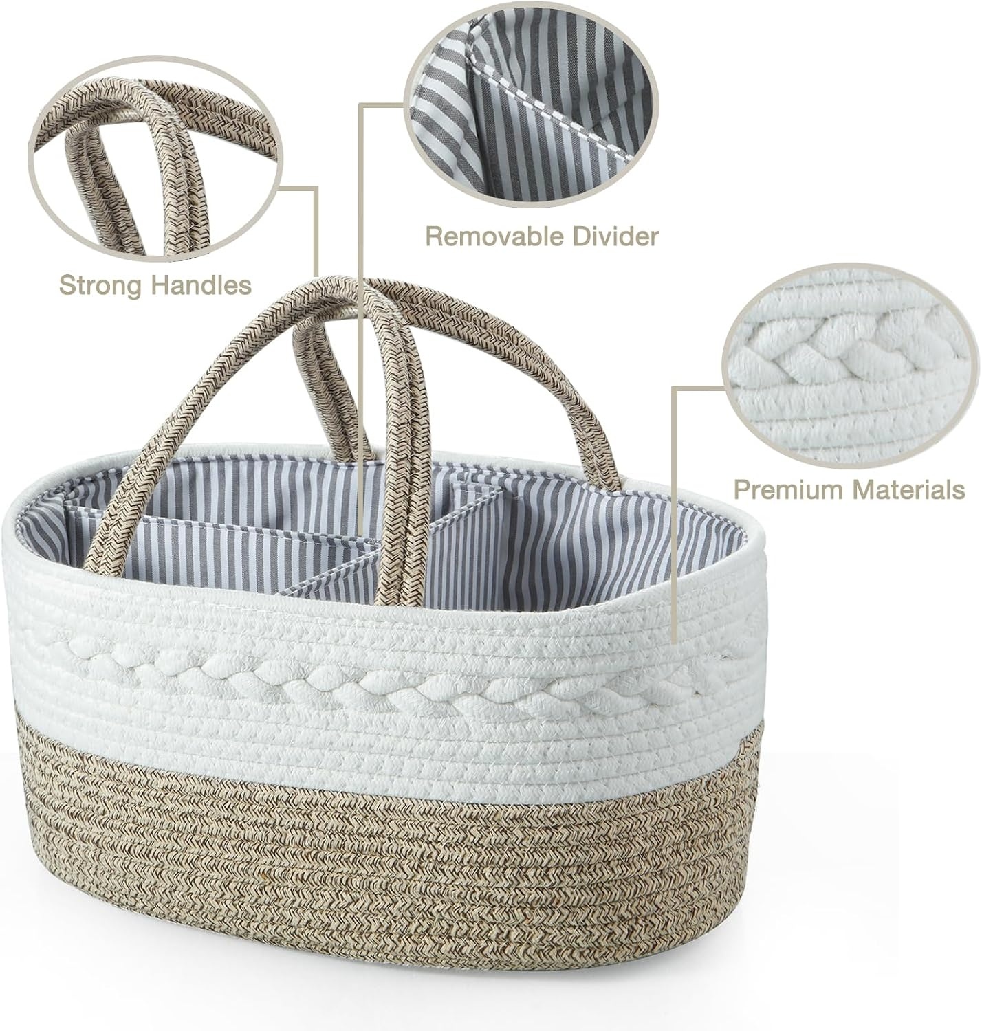 image:imagePandaEar Baby Diaper Caddy Organizer Portable Nursery Storage Basket Cotton Rope Diaper Caddy for Baby Shower Gifts Newborn Infants Brown