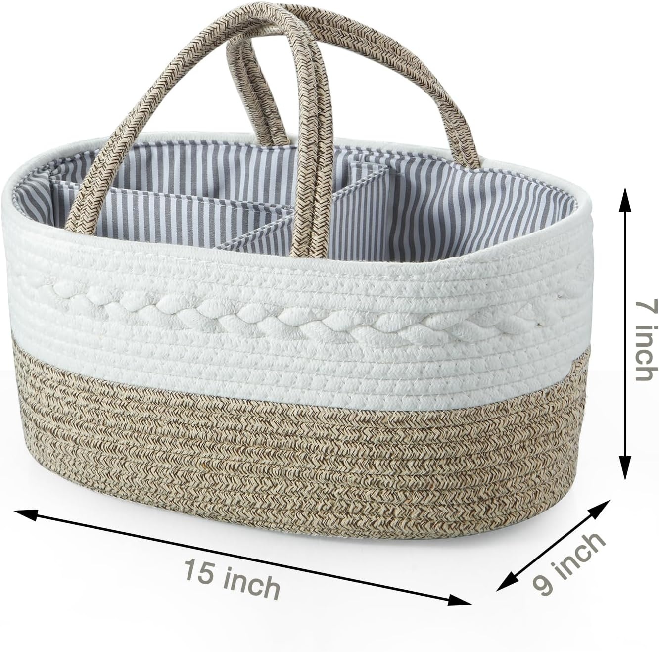 image:imagePandaEar Baby Diaper Caddy Organizer Portable Nursery Storage Basket Cotton Rope Diaper Caddy for Baby Shower Gifts Newborn Infants Brown