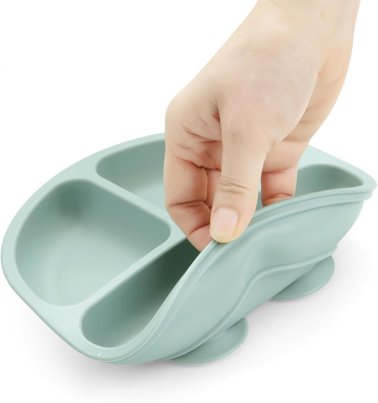 image:imagePandaEar Baby Feeding Set 2 Pack Silicone Divided Suction Plate 2 Set Toddler Spoons amp Forks Baby Led Weaning Supplies Self Feeding Eating Utensils BPAFree Blue amp PinkGreen White
