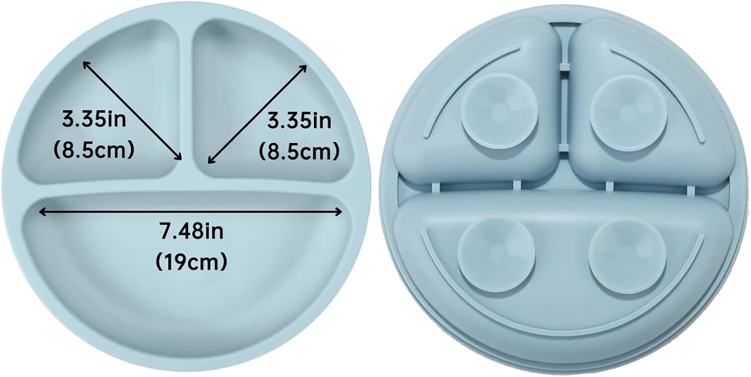 image:imagePandaEar Baby Feeding Set 2 Pack Silicone Divided Suction Plate 2 Set Toddler Spoons amp Forks Baby Led Weaning Supplies Self Feeding Eating Utensils BPAFree Blue amp PinkBlue Pink