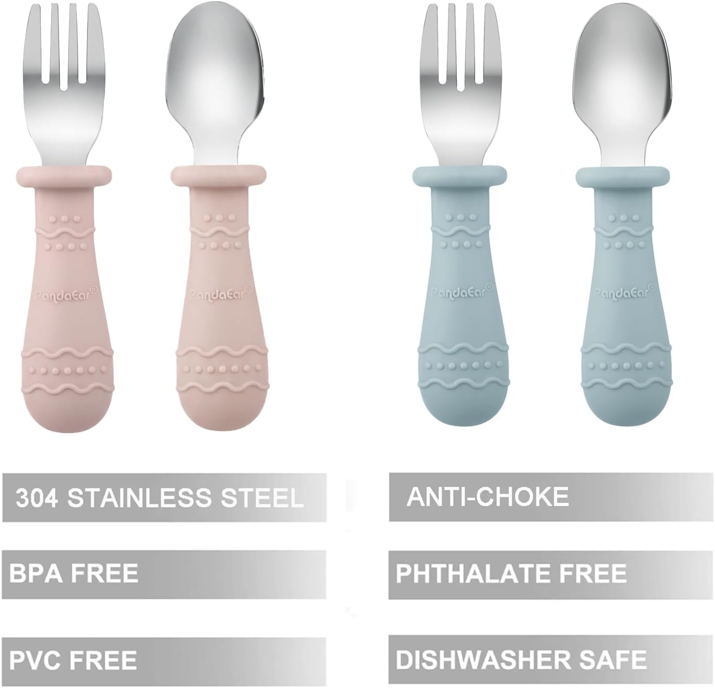 image:imagePandaEar Baby Feeding Set 2 Pack Silicone Divided Suction Plate 2 Set Toddler Spoons amp Forks Baby Led Weaning Supplies Self Feeding Eating Utensils BPAFree Blue amp PinkBlue Pink