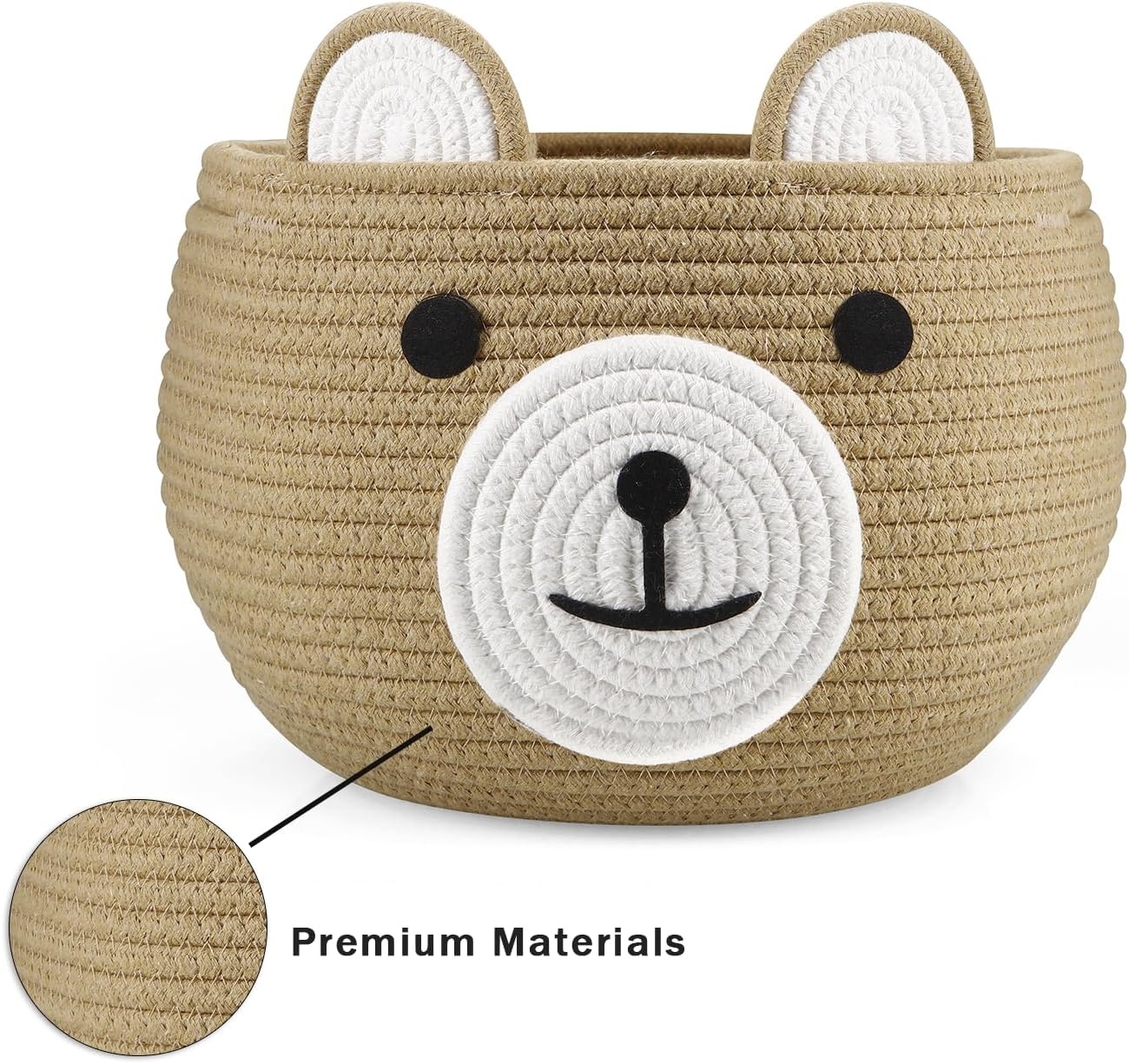 image:imagePandaEar Cotton Rope Baby Basket Baby Gift Basket Nursery Laundry Organizer with Cute Bear Design for Storage Infant Newborn Essentials Diaper Caddy with Handle BrownBrown