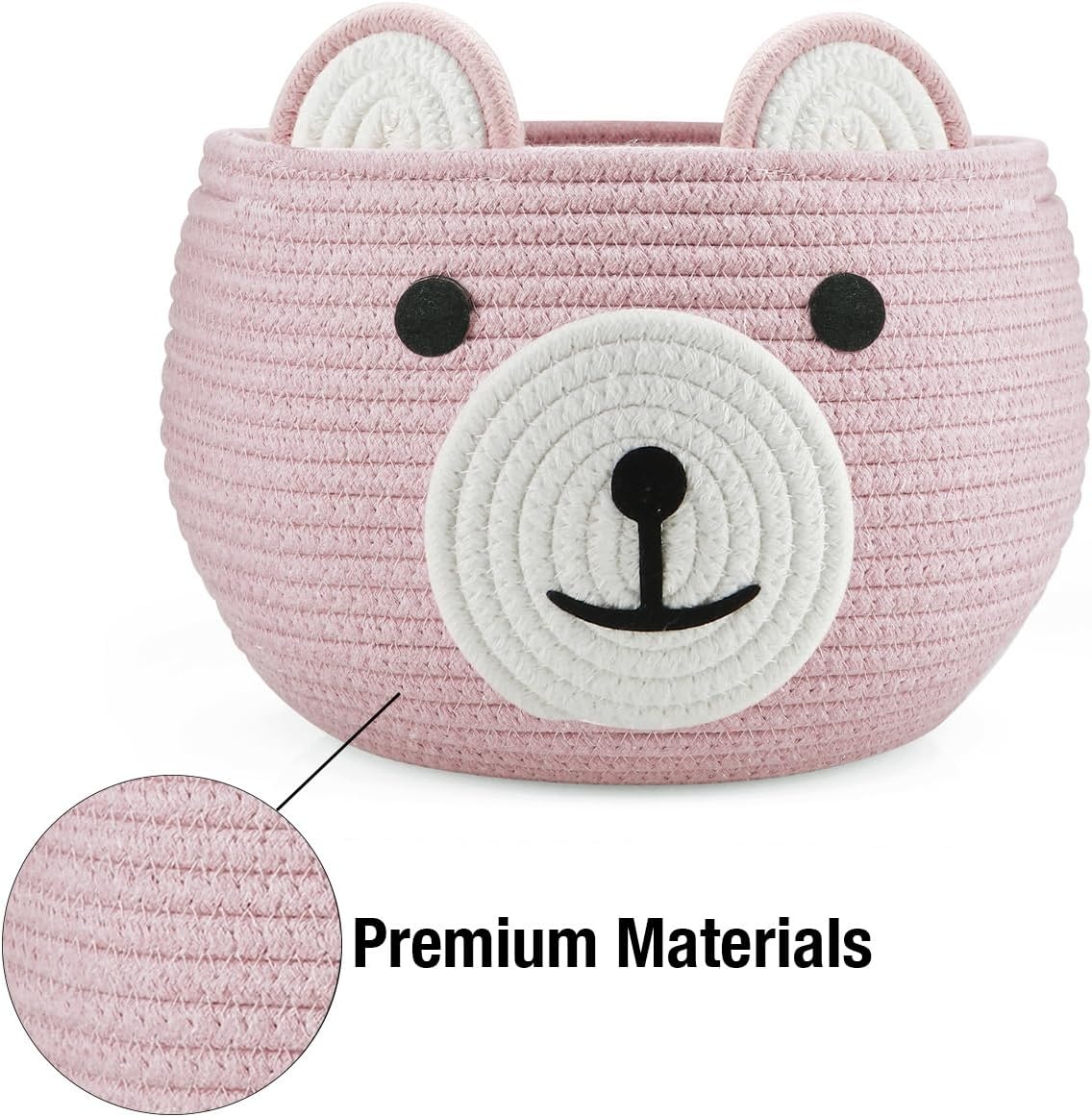 image:imagePandaEar Cotton Rope Baby Basket Baby Gift Basket Nursery Laundry Organizer with Cute Bear Design for Storage Infant Newborn Essentials Diaper Caddy with Handle BrownBrown Pink