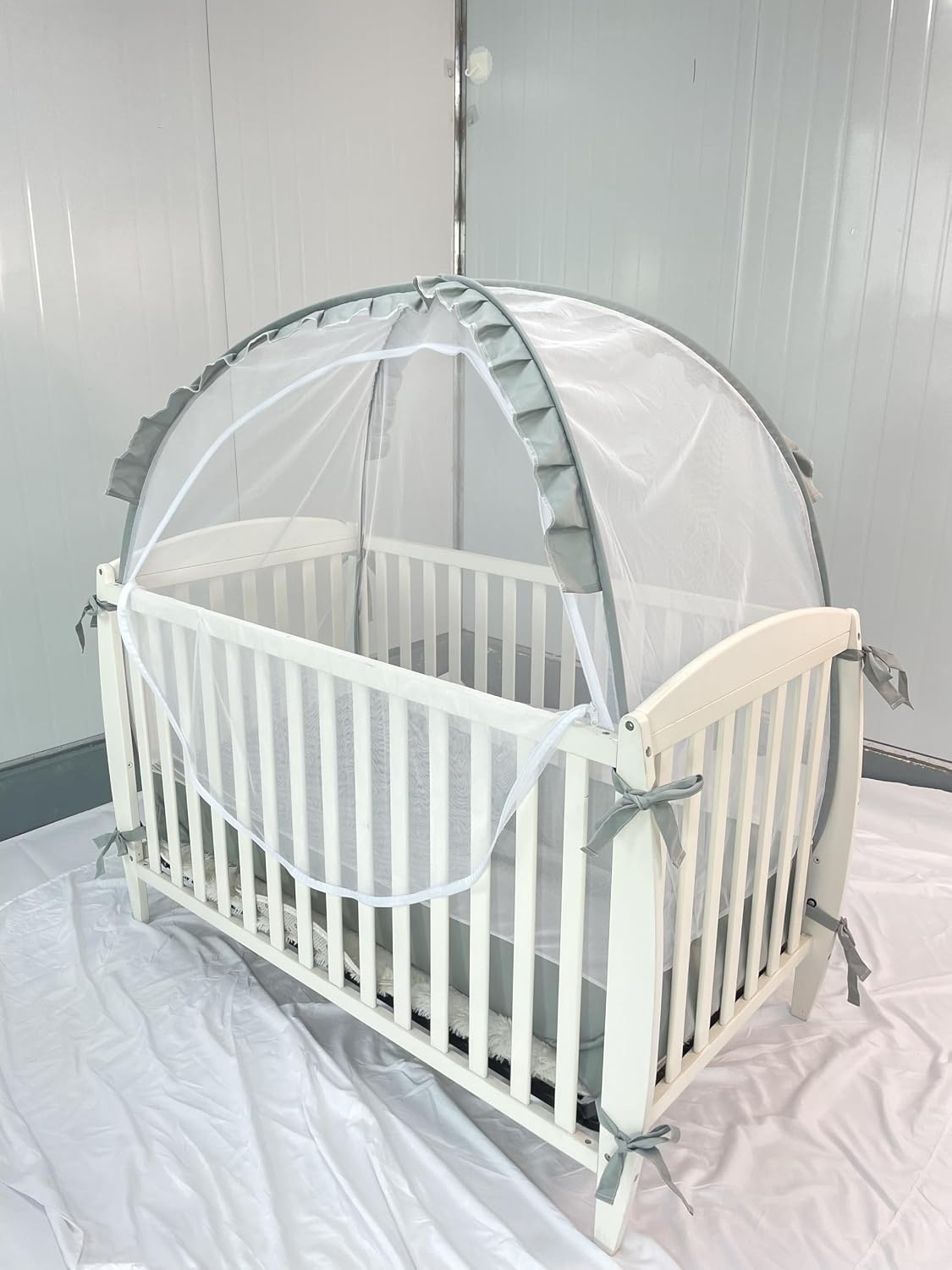 image:imagePandaEar Pop Up Crib Tent to Keep Baby from Climbing Out Breathable Crib Net Mesh Canopy Babies Crib Cover with Zipper Easy Installation GreyGray