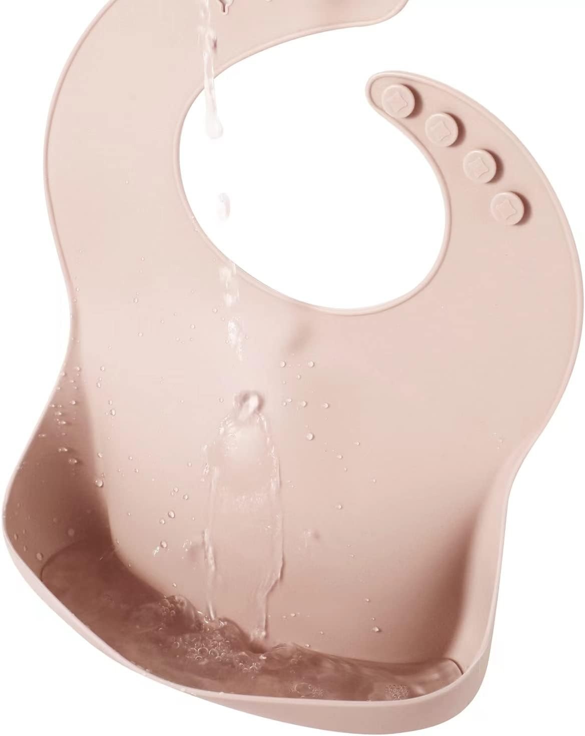 image:imagePandaEar Set of 3 Silicone Baby Bibs Waterproof Soft Adjustable Bibs for Babies Toddlers 1072 MonthsLight PinkRoseLinen