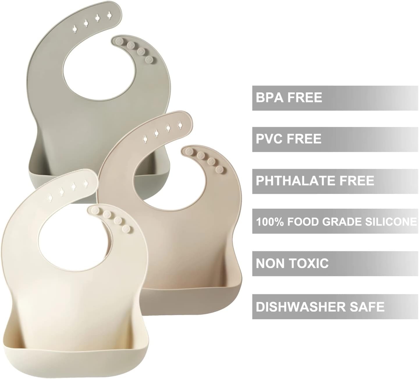 image:imagePandaEar Set of 3 Silicone Baby Bibs Waterproof Soft Adjustable Bibs for Babies Toddlers 1072 MonthsLinenTeaBrown