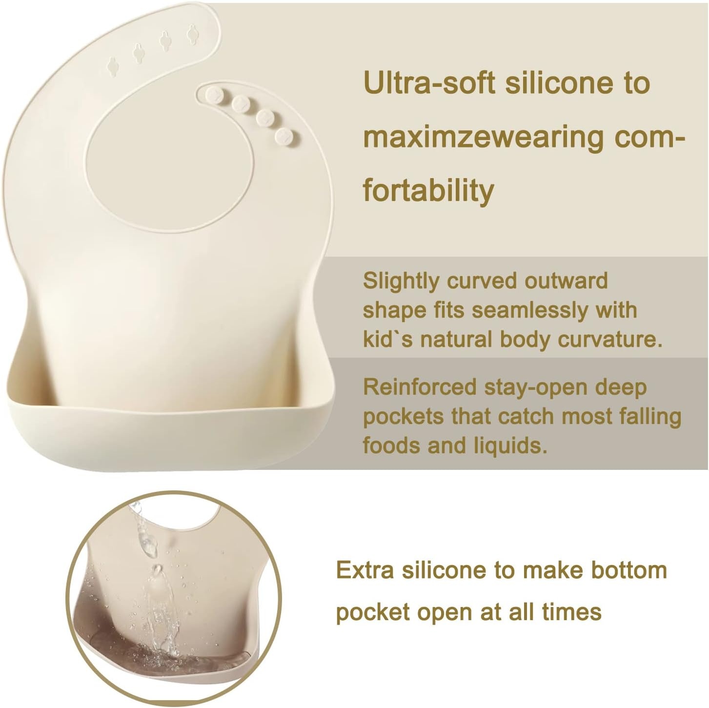 image:imagePandaEar Set of 3 Silicone Baby Bibs Waterproof Soft Adjustable Bibs for Babies Toddlers 1072 MonthsLinenTeaBrown