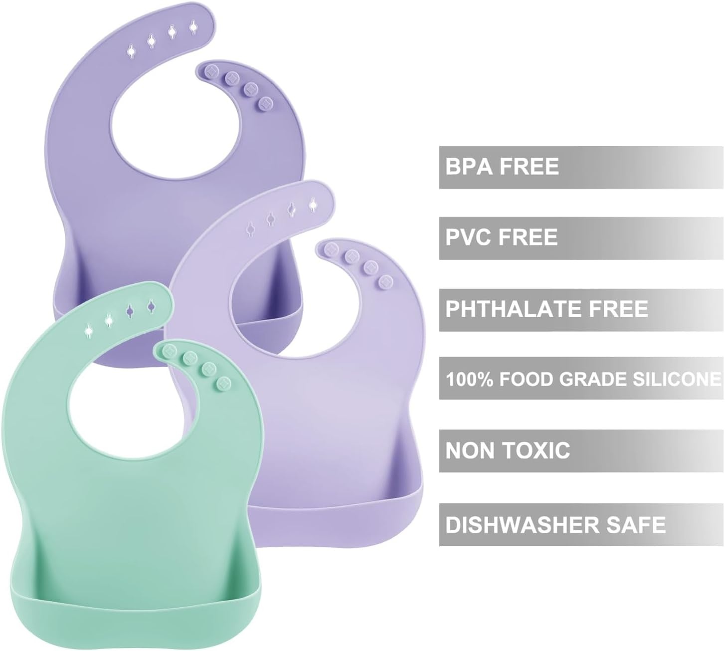 image:imagePandaEar Set of 3 Silicone Baby Bibs Waterproof Soft Unisex 1072 MonthsGreen Purple