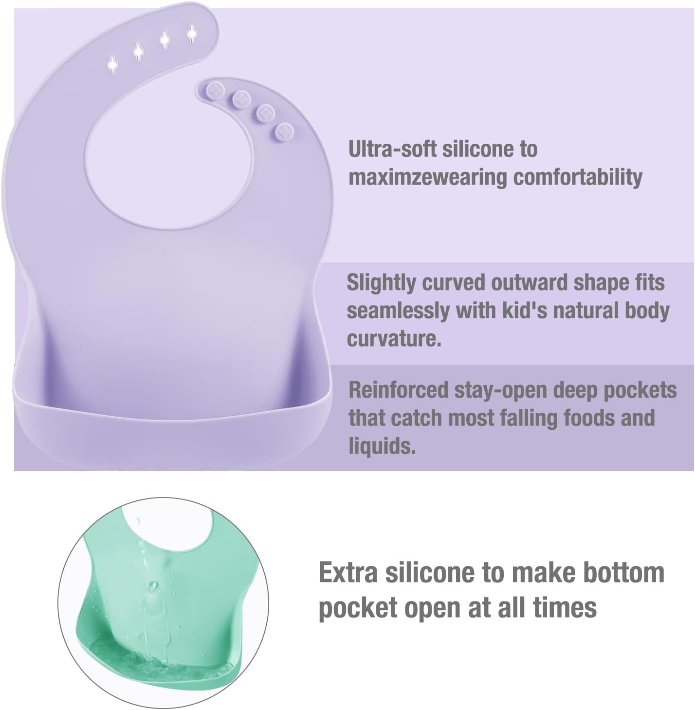 image:imagePandaEar Set of 3 Silicone Baby Bibs Waterproof Soft Unisex 1072 MonthsGreen Purple