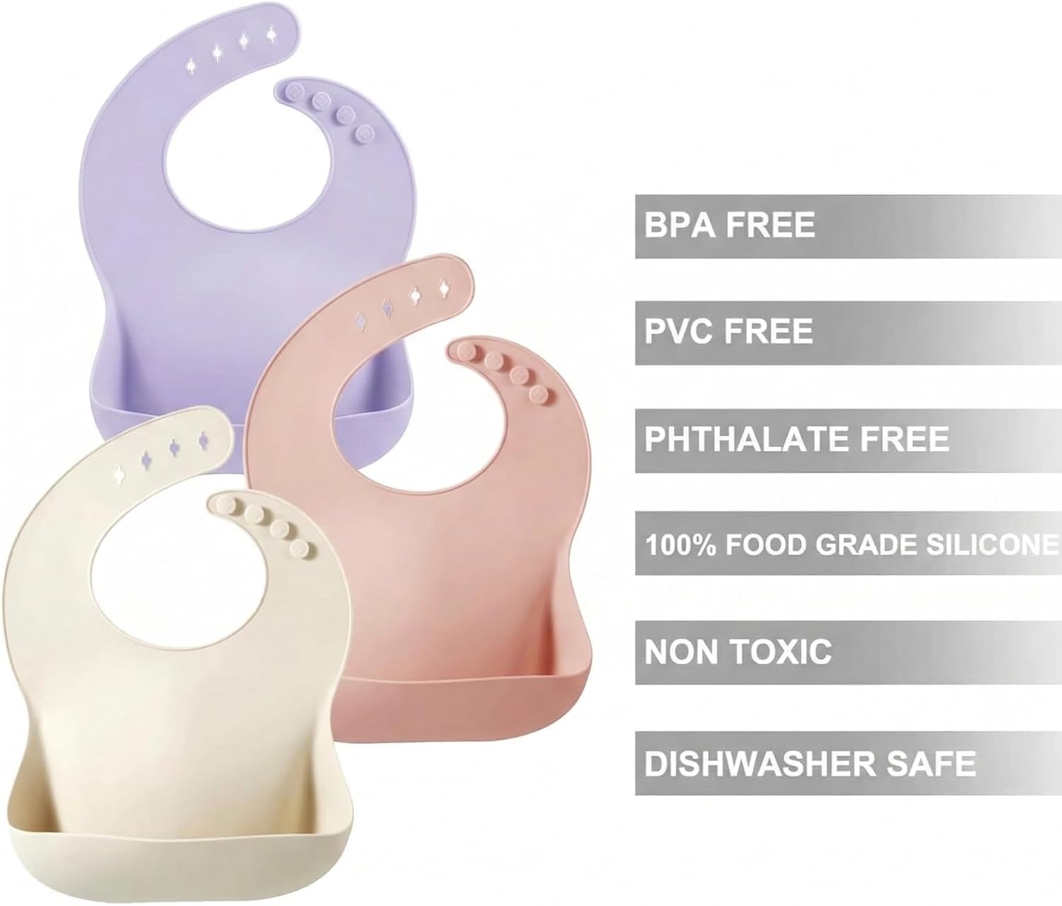 image:imagePandaEar Set of 3 Silicone Baby Bibs Waterproof Soft Unisex 1072 MonthsPinkPurpleLinen