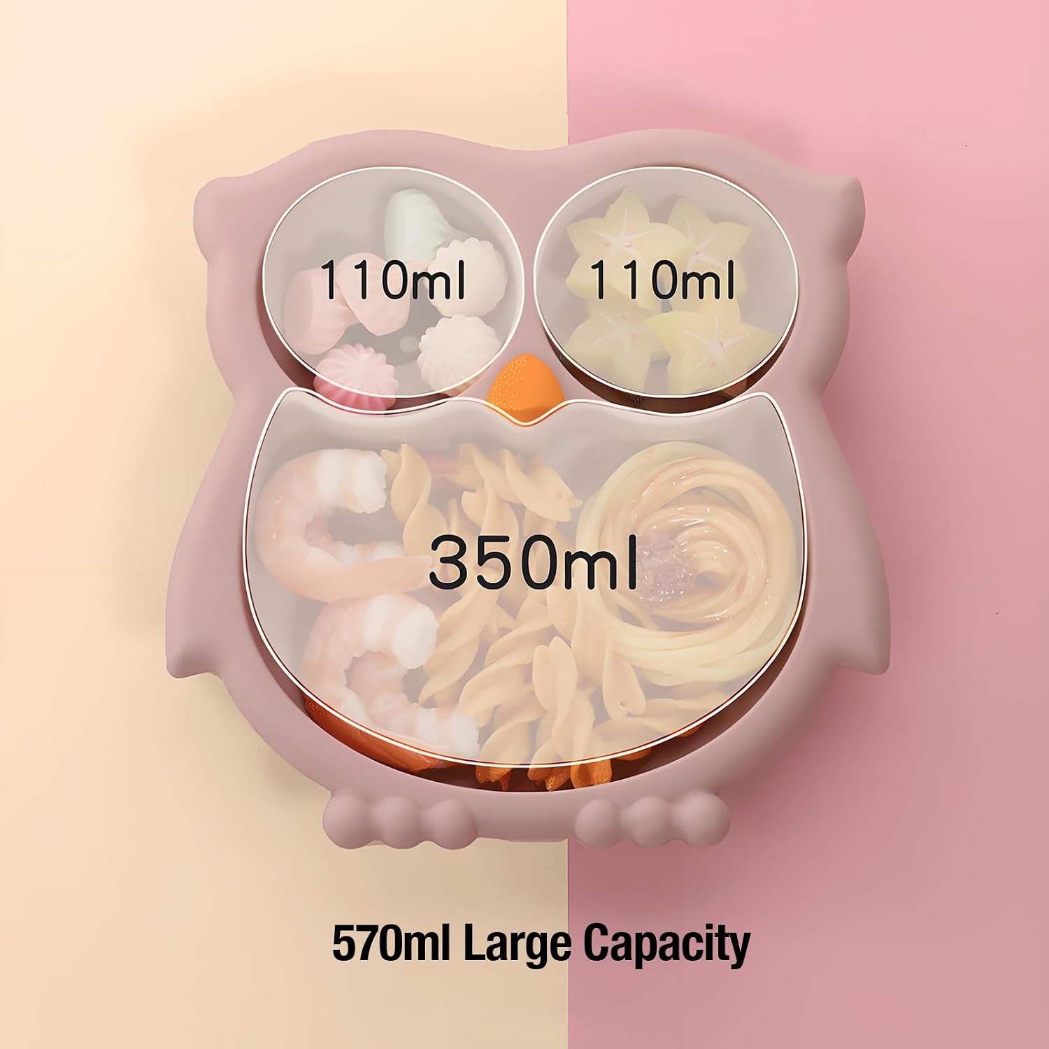 image:imagePandaEar Toddler Suction Plates Stay Put Divided Baby Plates Owl Shape BPAFree 100 FoodGrade Silicone Unbreakable Baby Plate Baby Feeding Supplies BluePink