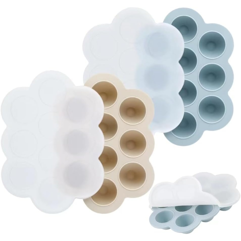 image:imagePandaEar 2 Pack Baby Food Freezer Tray with Lids Silicone Baby Food Storage Container for Homemade Baby Food Fruit Purees and Breastmilk BlueTan