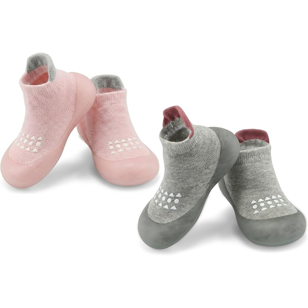 image:imagePandaEar 2 Pack Baby Sock Shoes Toddler Walking Shoes NonSlip Soft Sole Sneakers Breathable Slippers for Infant Boys GirlsPinkgrey