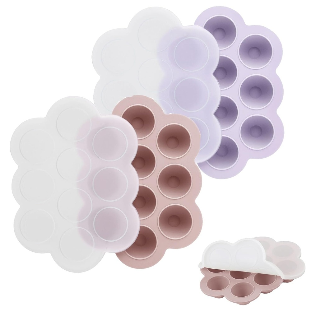 image:imagePandaEar 2 Pack Cloud Silicone Baby Food Freezer Tray with Lids 1oz Measurement Markings for Precise Portioning BPA Free Storage Containers for Homemade Purees Breast Milk amp Snacks PinkPurple