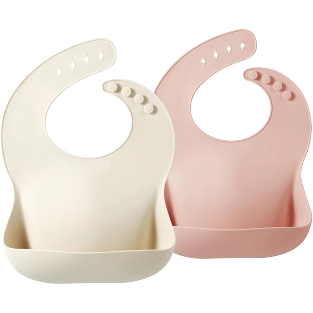 image:imagePandaEar 2 Pack Silicone Baby Bibs for Girls Waterproof Silicone Bibs with Food Catcher Thick Adjustable Toddler Bibs Baby Food Bibs for Eating Soft Non Messy Pink Tawny