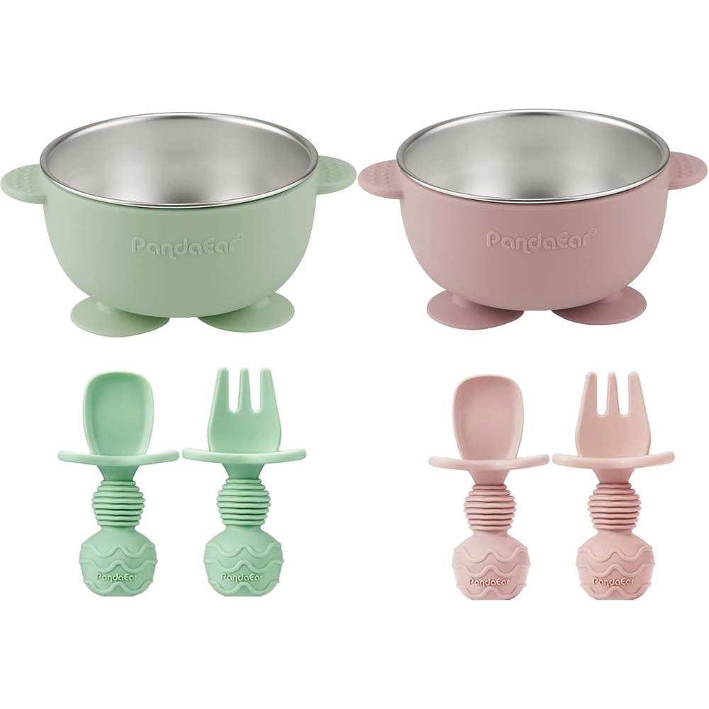 image:imagePandaEar 2 Pack Stainless Steel Baby Suction Bowls with Silicone Utensils