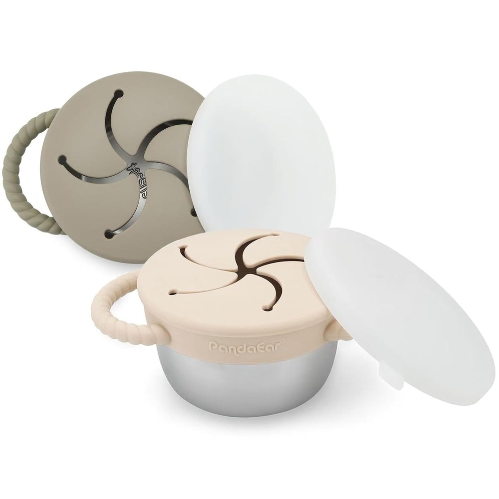 image:imagePandaEar 2 Pack Stainless Steel Toddler Snack Cups with Lids 9 ozBeige Sage