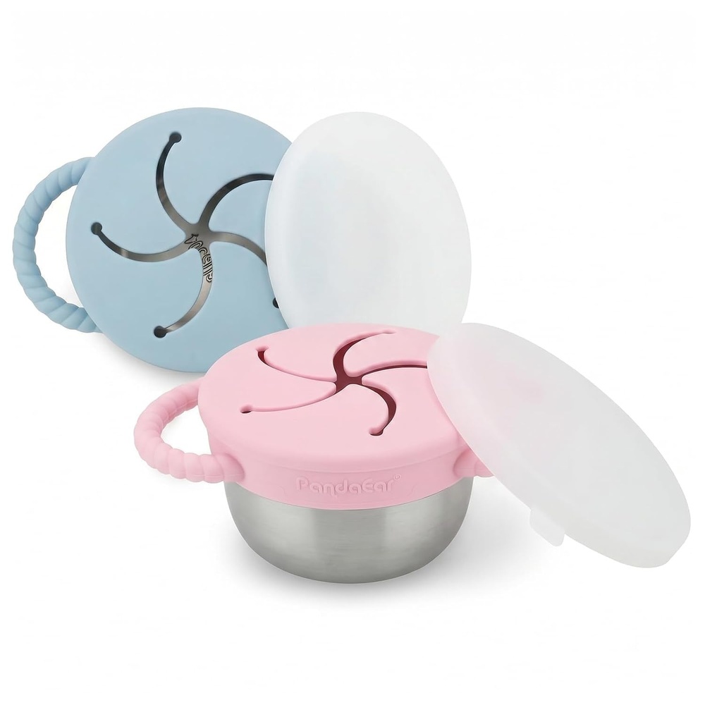 image:imagePandaEar 2 Pack Stainless Steel Toddler Snack Cups with Lids 9 ozBlue Pink
