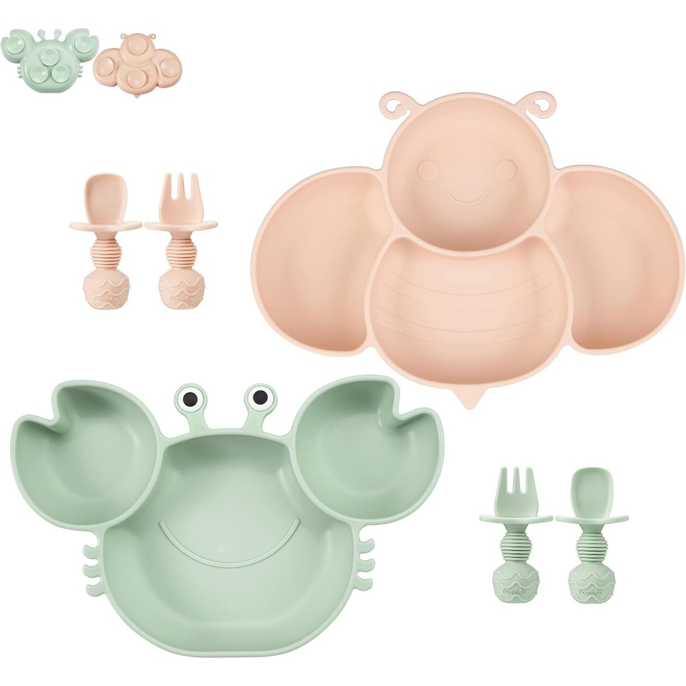 image:imagePandaEar 2Pack Silicone Suction Plates for Toddlers Divided Crab and Bee