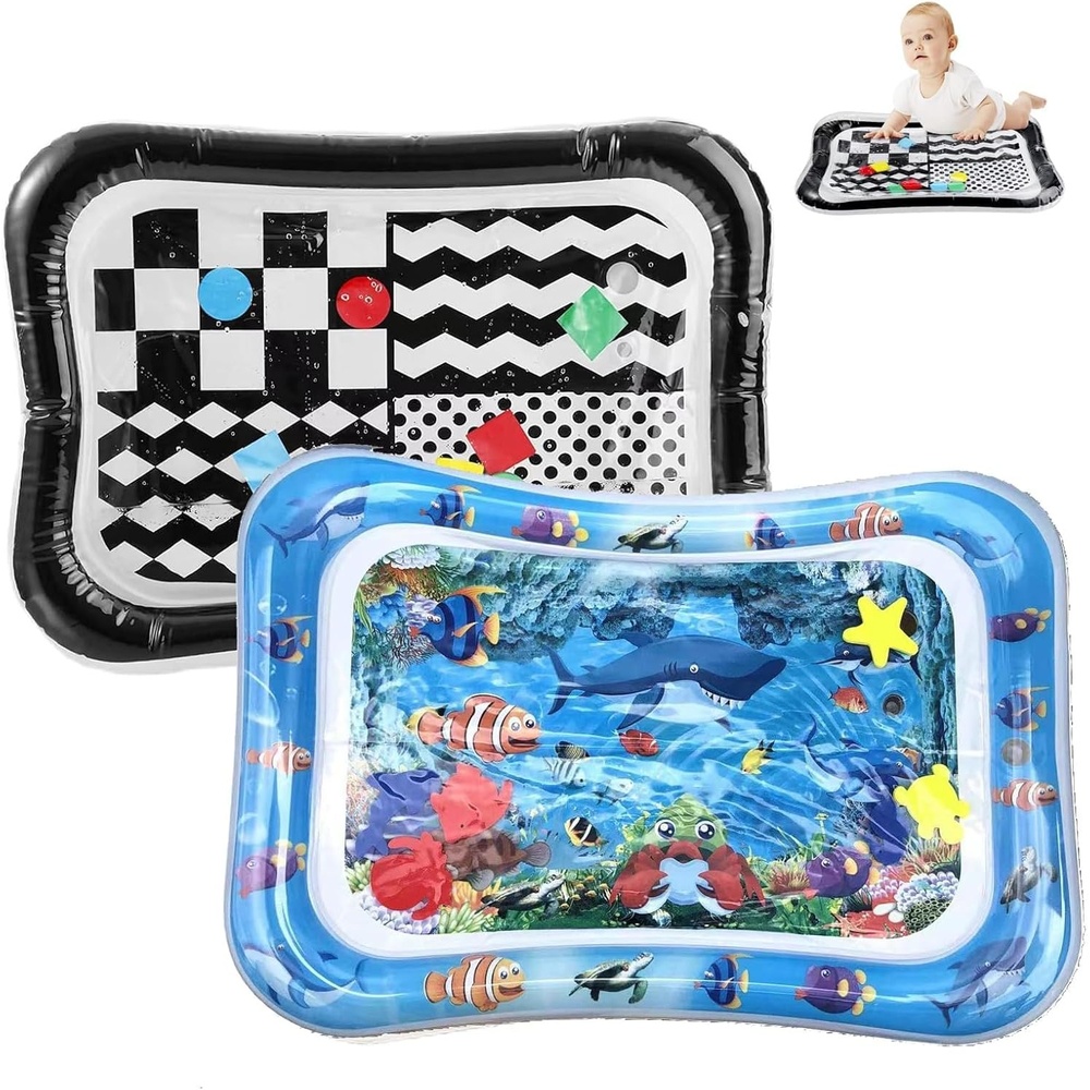 image:imagePandaEar 2Pack Tummy Time Water Mat for Baby 336 Months  High Contrast Black amp White  Ocean Sensory Play Mat  BPAFree LeakProof Inflatable Infant Toys for Brain Development amp Motor Skills