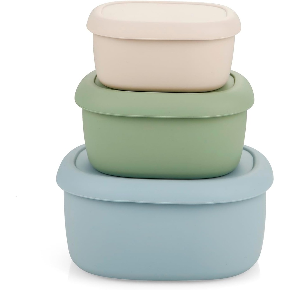 image:imagePandaEar 3 Pack Silicone Food Storage Containers With Lids 67oz 10oz 20oz