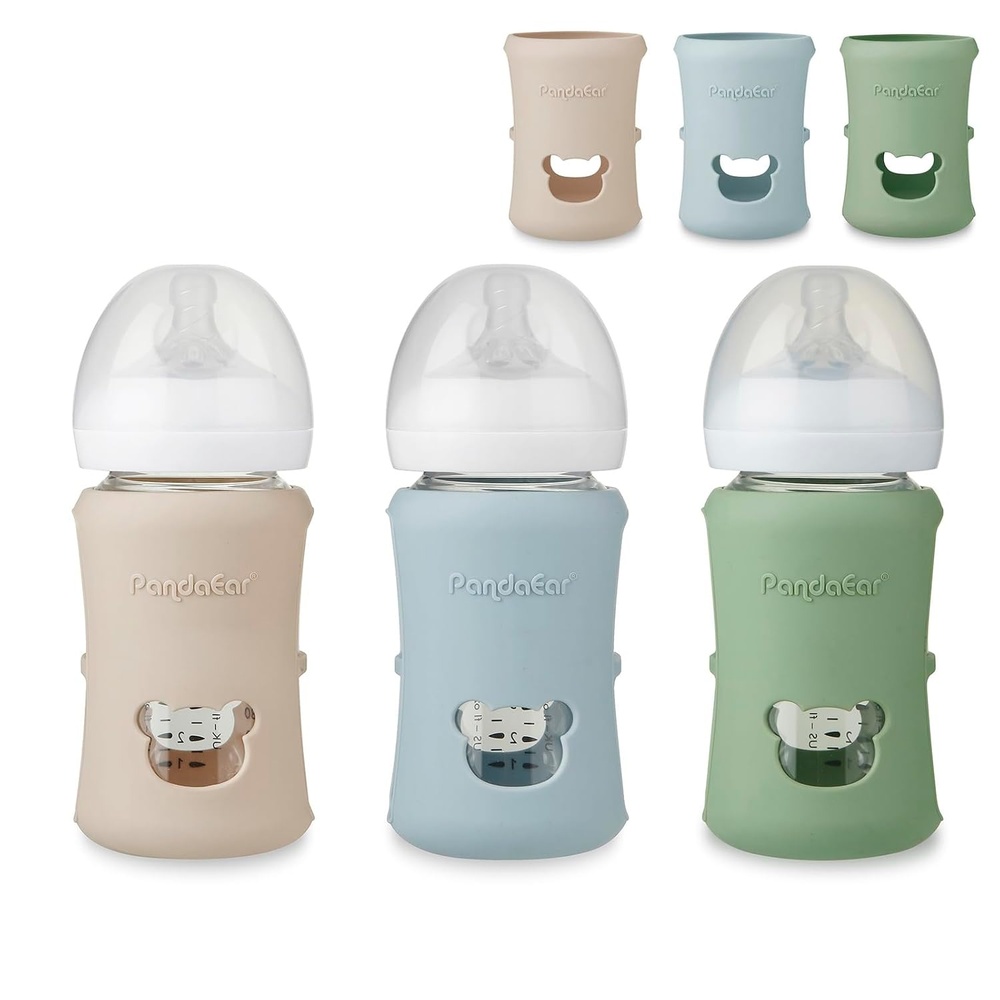 image:imagePandaEar 3 Pack Silicone Sleeves for Philips Avent Natural Glass Baby Bottles 8 oz Shatterproof amp Heat Resistant Bottle Holder BPAFree Compatible with 8 oz Avent Glass Bottles Blue Green Beige